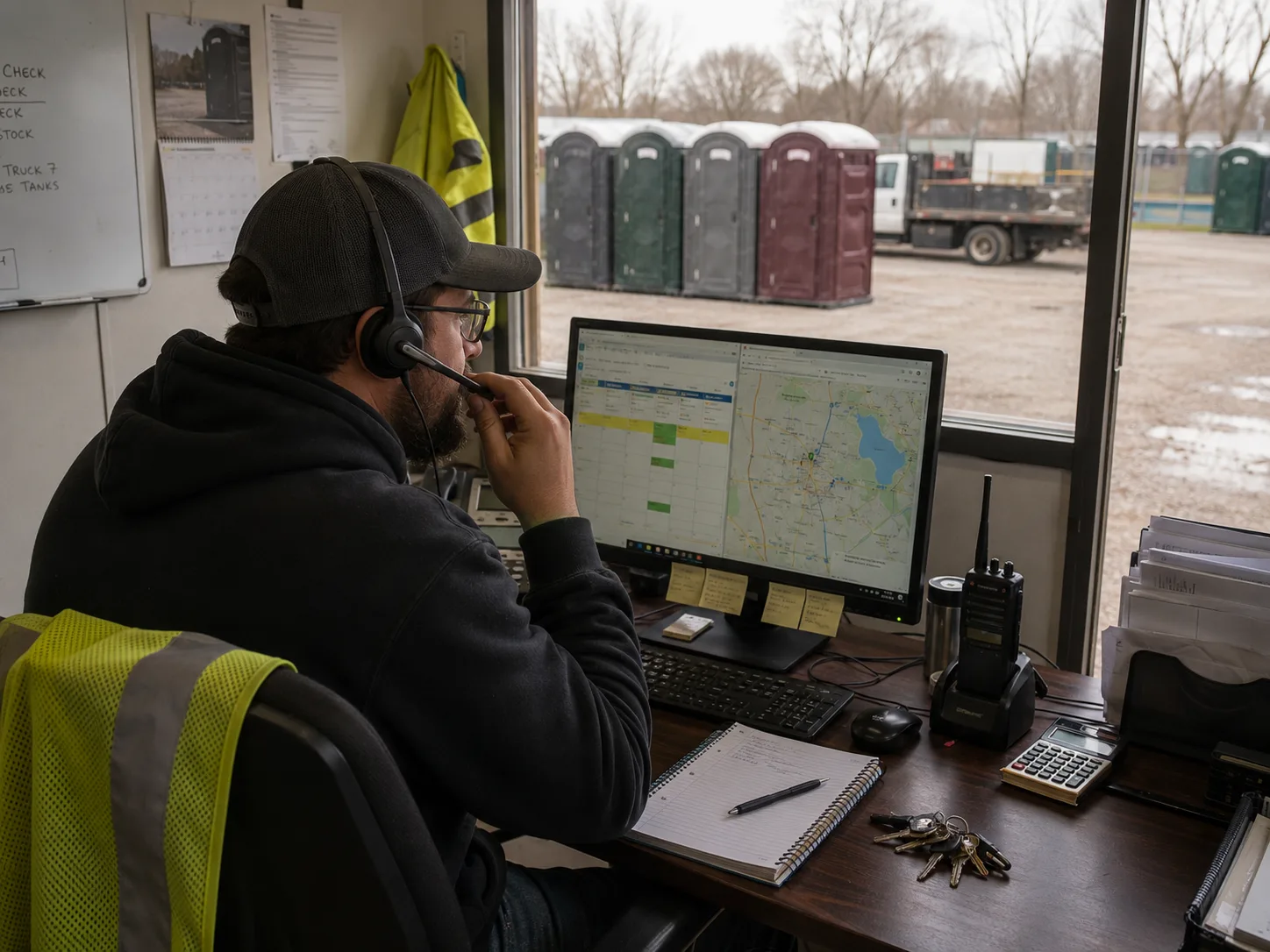 Rental coordinator responding to a customer service call