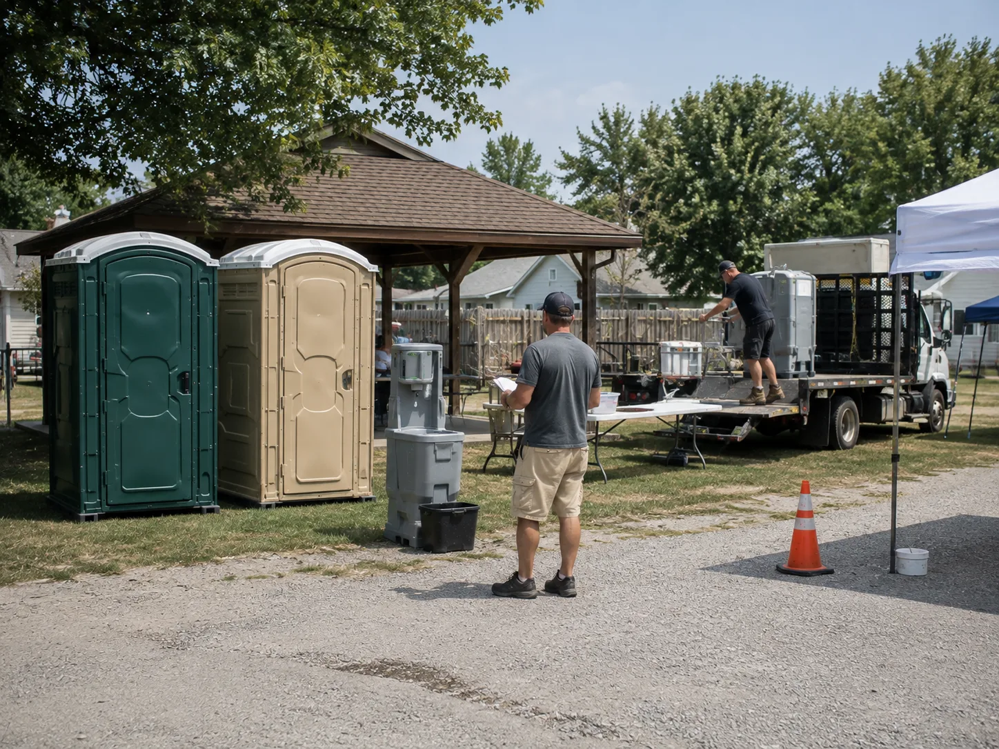 Portable restrooms prepared for a one-day outdoor event