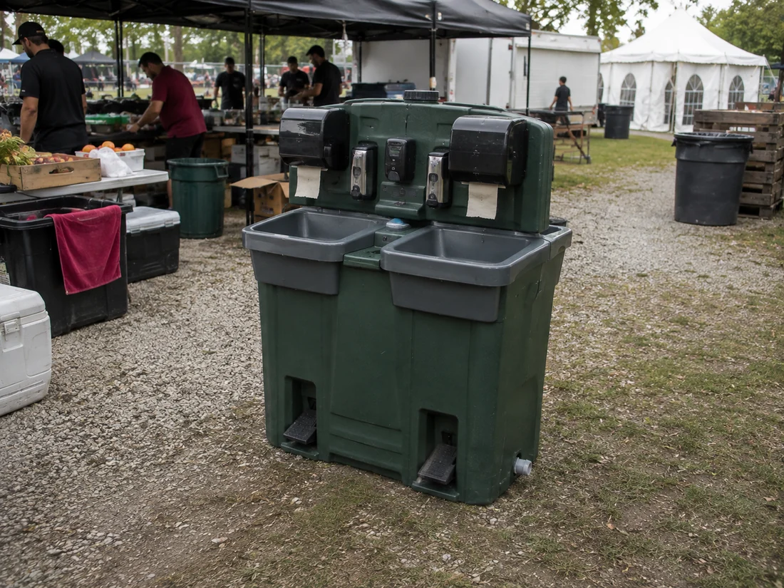 Portable handwashing station at an outdoor event