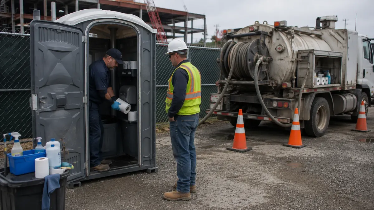 Service technician responding to an active portable restroom rental